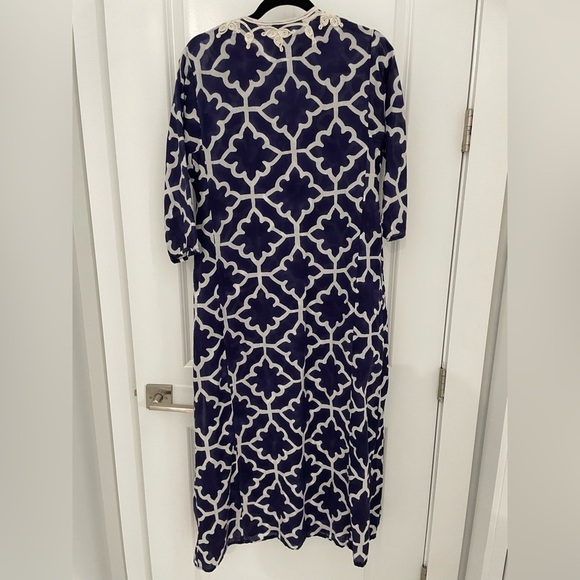 Roller Rabbit Long Blue Meena Kurta Monaco Pool Dress Size XS 100% Cotton 22 - Picture 7 of 11